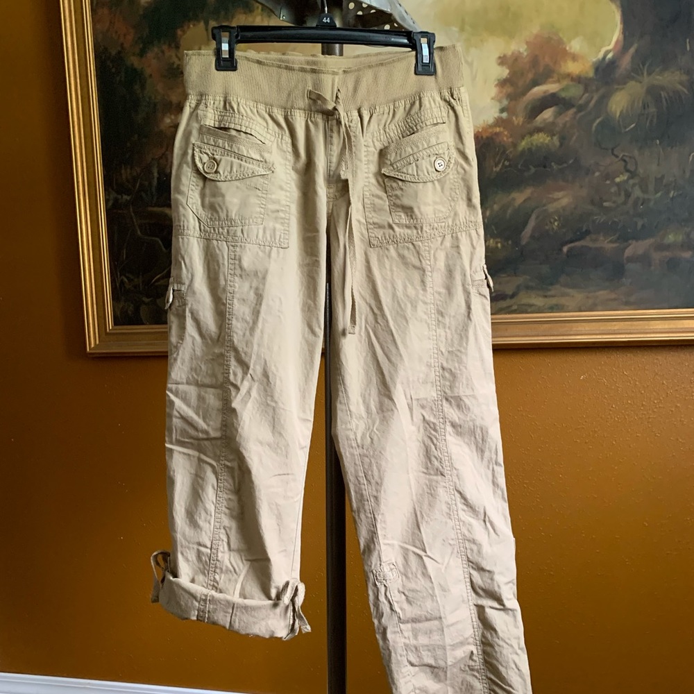 Pull On Cargo Pants Convertible Capri Casual Tan Large Hiking Low Rise
